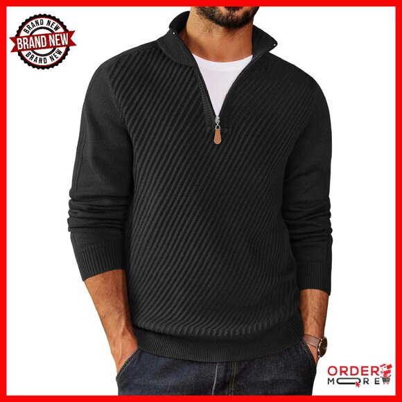 Men's Quarter Zip Pullover Slim Fit Knit Sweater Casual Versatile